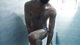 Taking bath with underwear