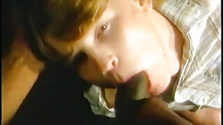 White twink inhales black nightstick on the stairs as gay man looks on