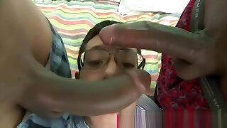 Twink sucking two big black cocks