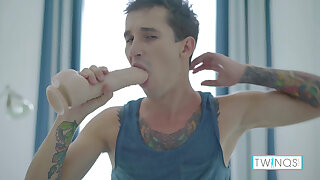 Lovely Tattooed Brunette Noah A Dildo Fucks His Ass Hole!